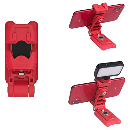 IFOOTAGE Universal Phone Tripod Mount Adapter with Cold Shoe, 360° Rotation Cell Phone Holder for Tripod, Selfie Stick, Desk Phone Stand with Adjustable Clamp, Red