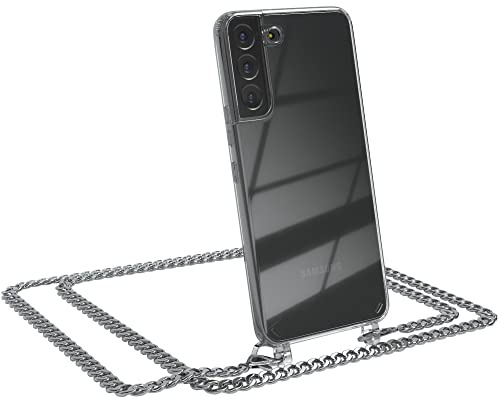 EAZY CASE Handykette kompatibel mit Samsung Galaxy S22 Plus 5G Handyhülle mit Metal Umhängeband und Ersatz Kordel schwarz, Handykordel mit Schutzhülle, Stylische Kette, Metal - Silber