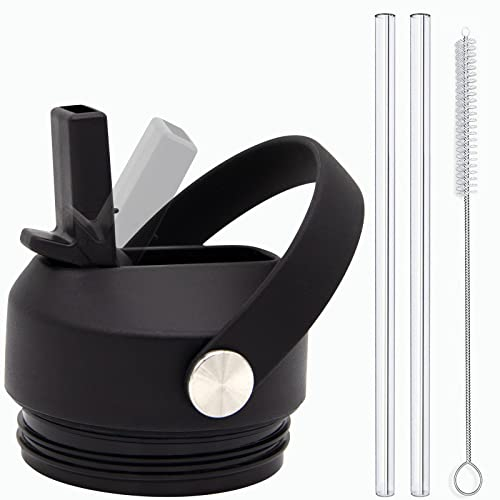 GrliTra Straw Lid for Yeti Rambler Bottle, Fits 18/26/36/64 oz, Flexible Handle, 2 Straws & 1 Brush, BPA Free, Polypropylene, 9.6 inches, Accessory, Water Bottle Lid, 4 Pieces