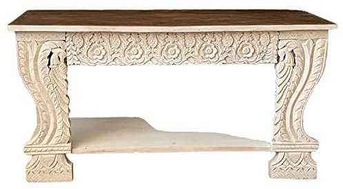 Orientalische Konsole Sideboard schmal Antik Muster 24 150cm | Orient Vintage Konsolentisch orientalisch handgeschnitzt | Landhaus Anrichte aus Holz massiv | Asiatische Deko Möbel aus Indien