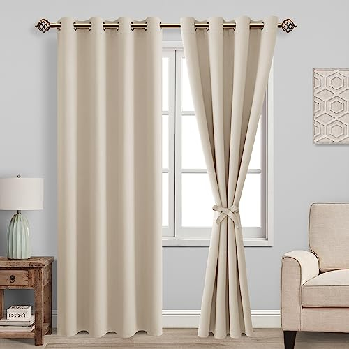JIUZHEN Vorhänge Blickdicht mit Raffhalter Ösenvorhang Gardinen für Wohnzimmer Verdunkelungsgardinen gegen Kälte und Wärme Schlafzimmer, Biscotti Beige, 2 Stück, 245x140cm(HxB)