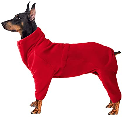 Manteau polaire confortable pour chien, veste intégrale avec quatre jambes, combinaison réglable avec fermeture éclair, vêtements d'hiver idéal pour les chiens de petite, rouge,M