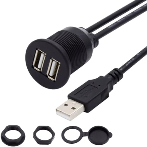 chenyang USB 2.0 Flush Mount 1 Male to 2 Female Extension Cable for Car Dashboard Panel Mount Waterproof Dustproof