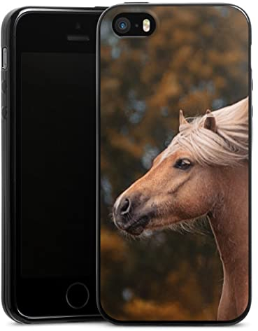 Slim Case extra dünn kompatibel mit Apple iPhone SE (2016-2019) Silikon Handyhülle schwarz Hülle Pferd Fotografie Natur