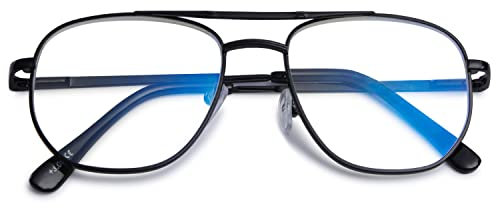 VEVESMUNDO Blaulichtfilter Lesebrille Herren Damen Metall Moderne Pilotenbrille Klar Lesehilfe Sehhilfe Brillen mit Sehstärke (Schwarze Lesebrille, +1.5)