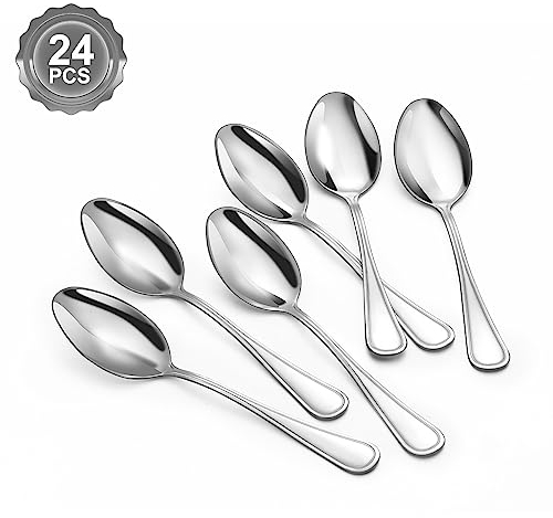 BEWOS 24 Cuillères à Café, Cuillères en Acier Inoxydable de 13,7 cm, Petites Cuillères, Cuillères à Dessert, Cuillere Polies au Miroir et Lavables au Lave-Vaisselle, Cuillères pour la Maison, l'Hôtel