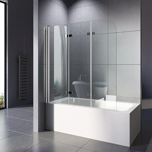 Duschwand für Badewanne 140x140 cm Faltbar Duschwand 3-teilig 6mm Easy-Clean ESG Sicherheitsglas Badewannenaufsatz Duschabtrennung Duschtrennwand