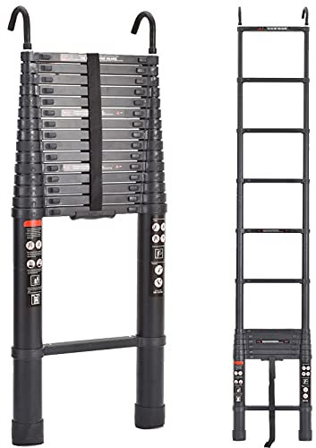 6.2M Ladder Extendable Telescopic Aluminium Ladder with Hooks Heavy Duty 330lbs Capacity Multi-Purpose Ladder for Home Indoor Outdoor