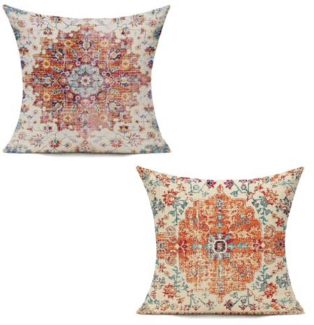 VAKADO Boho-Kissenbezüge, Orange, 50,8 x 50,8 cm, 2er-Set, dekorativer Outdoor-Kissenbezug, Bauernhaus, Vintage, Rostkoralle, Kissenbezug für Couch, Heimdekoration, Wohnzimmer