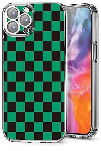 Kidpkaig Phone Case Demon Colorful Compatible with iPhone 7 Plus/8 Plus Tanjirou Aesthetic Black Green Checked Collage Haori Shockproof Side Striped Soft Phone Cover