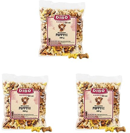 DIBO Puppy-Mix, 500g-Beutel, Backwaren als gesunde, natürliche Ernährung für Hunde, Hundefutter, Barf, B.A.R.F, Leckerli, Hundekekse (Packung mit 3)