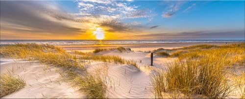 artissimo, Glasbild XXL, 125x50 cm Querformat, AG5399A, Strand und Meer: Sonneuntergang, Bild aus Glas groß, Wanddeko, Wandbild Wohnzimmer modern, länglich