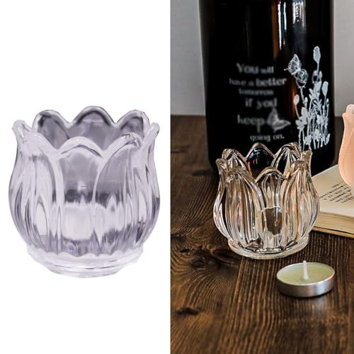 Bougeoir en forme de tulipe - Bougeoir flottant en verre - Bougeoir transparent pour bougies chauffe-plat - Photophore pour mariage, décoration de table, Noël, fête des mères, décoration de maison