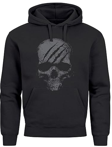 Neverless® Hoodie Herren Totenkopf Skull Totenschädel Skelett Print Aufdruck Fashion Streetstyle schwarz L