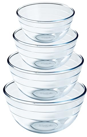 Ôcuisine® Bowl Glass Round Mixing & Prep Bowls | Extreme Resistance | Oven Safe - Freezer Safe - Microwave Safe | Borosilicate Glass | Made in France (Bowl Set of 4 (0.5, 1, 2, 3LT))