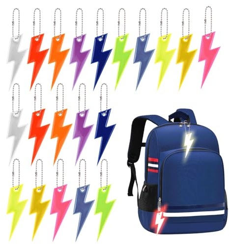 Zocipro 20 Stück Reflektoren Anhänger Kinder,Schulranzen Licht Anhänger,Blitzförmiger Reflektor Anhänger Kinder für Schulranzen,Kleidung,Geeignet als Geschenk für Kinder und Erwachsene,10 Farben