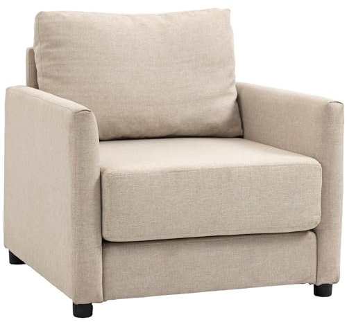 HOMCOM Moderner Sessel aus atmungsaktivem Leinenstoff, gepolsterter Sessel mit Innentasche, 80x85x88 cm, Beige