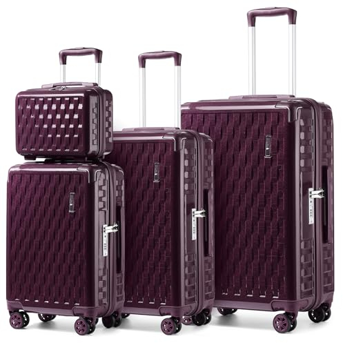 Sea choice Ensemble de Valises Rigides en PC avec Trousse de Maquillage Serrure TSA 8 Roues, Bagages de Voyage 4 pièces (55cm/65cm/75cm)(JUNYAO Purple)