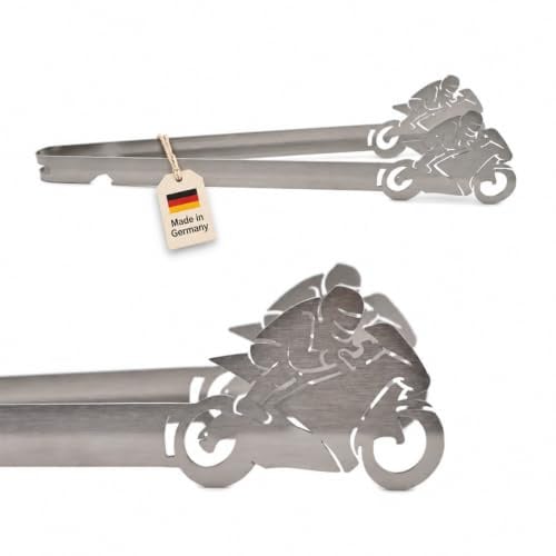 Grillzange Motorrad Rennmaschine aus Edelstahl | Spülmaschinenfest, mit Flaschenöffner, Geschenk für Motorradfahrer