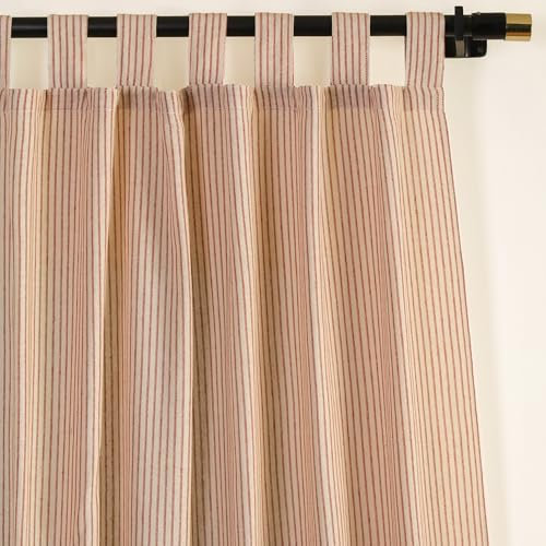 THE ART BOX Gauze Striped Curtains, Boho Linen Gauze Tab Top Hanging Curtains Light Filtering Door Window Treatment 2 Panel Drapes for Living Room Home Décor Maroon on Beige (54x42 Each Panel)