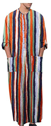 Herren Kaftan Langarm Kaftan Herren Lang Knopf Hoch Thobe Herren Seite Split Baumwolle mit Taschen