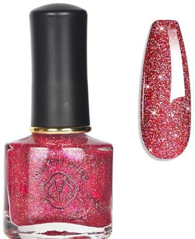 Glitter Nail Polish - Red Pearl - Shimmer Holographic Mermaid - Pearlescent Shell Glitter Red - Quick Dry Glimmer Nail Art Varnish All Seasons