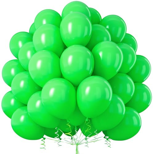 Green Balloons, 50 Pcs Balloon 12 Inch Matte Green Latex Balloons with Ribbon for Women Girl Wedding Jungle Theme Birthday Party Supplies Engagement Proposal Christmas Tree Carnival Events Decorations