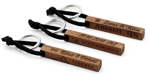 NaturSchatulle Schlüsselanhänger aus Holz mit Gravur personalisiert Anhänger Edelstahl Schlüsselring Band Schlüsselbund Geschenkidee Glücksbringer