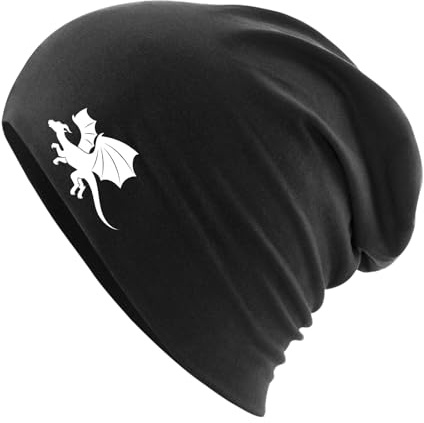 Huuraa Slouch Beanie Drache Silhouette Geschenk | Erwachsenen Wintermütze Baumwolle und Elasthan Mütze Geschenkidee doppellagige Baumwollmütze