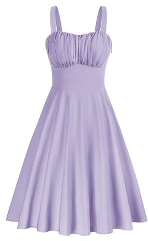 Belle Poque Robe midi vintage sans manches avec col en cœur et col en cœur pour femme, violet clair, M