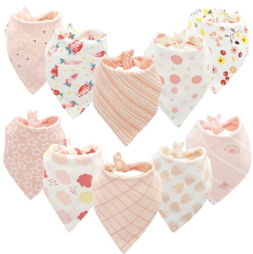 Flow fire 10 Stück Dreieckstuch Baby, Verstellbare halstuch Baby aus Reine Baumwolle, Super Absorbierende Sabberlätzchen