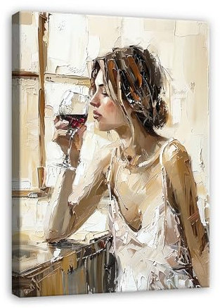 Bilder Frau Wein Ölfarbe Abstrakt 120x80 cm - Modern Leinwandbild Groß Wohnzimmer Schlafzimmer Büro Wandbild Wandbilder Desing Wand Bild auf Leinwand Moderne Kunstdruck Wanddeko Aufhängefertig