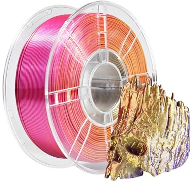 iBOSS Dreifarbige Seide PLA+ Filament 1,75 mm, seidiger Glanz, hohe Tenacity, FDM 3D-Drucker-Filament, Maßgenauigkeit +/- 0,02 mm, 1 kg Spule (2,2 lBS), Seide, Rotgold und Violett