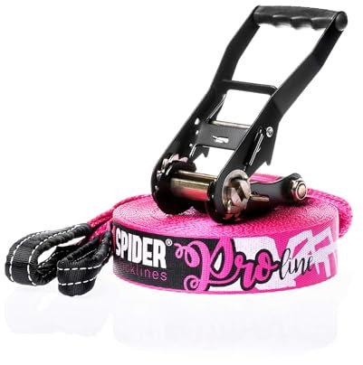 SPIDER SLACKLINE - Kit Pro Line für Sprünge, Gehen, Freestyle - Gurt 20 m mit Ratsche, Transporttasche und Ratsche-Schutz - Komplett-Kit für Slackliner