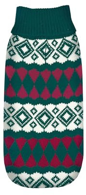 Record Hundepullover Cervinia, gestrickt aus warmen und weichen Garnen eleganten Stil |Grün/Rot, L - Rückenlänge 50 cm