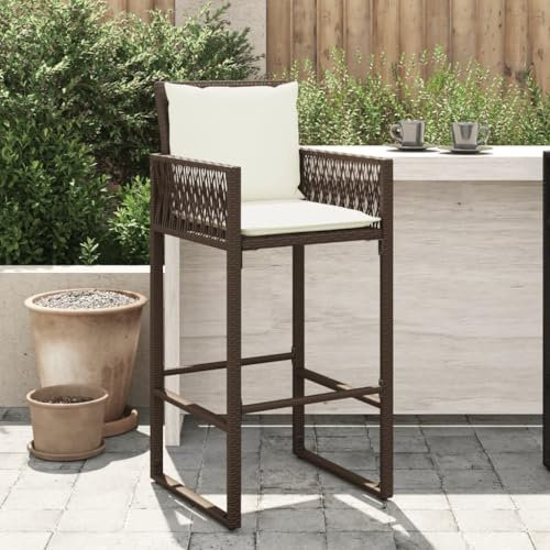 ZEYUAN Garten-Barhocker mit Kissen 2 STK. Braun Poly Rattan, Barhocker Outdoor Wetterfest, Barstühle, Balkonstuhl, Gartenstuhl - 368706