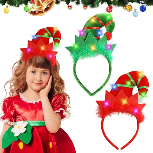 Beleuchtete Stirnbänder mit LED,Weihnachtliche Haarreifen,Haarreifen Weihnachten Lustige Haarband Weihnachtlicher Haarschmuck für Party Weihnachten Accessoires Neues Jahr Kopfschmuck Kostümparty