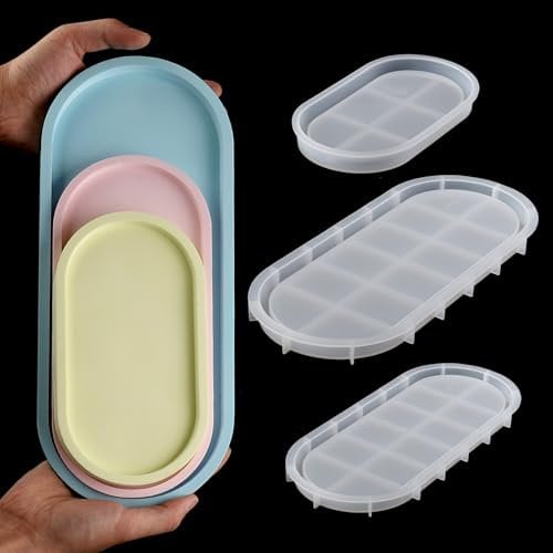 EPODA 3 Pcs Oval Tray Silicone Molds,DIY Coaster Epoxy Resin Molds,Silicone Resin Casting Mould for Office Home Decoration Supplies,Storage Trays,Candle Holders, Jewelry Plates, and Craft Decorations