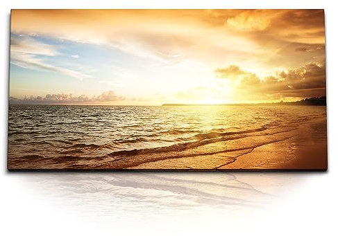 Paul Sinus Wandbild auf Leinwand 120x60cm – Atemberaubender Sonnenuntergang am Strand