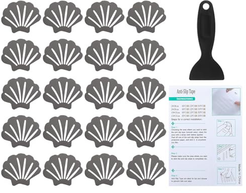 PATIKIL Bathtub Non Slip Stickers 3.54x2.76 Inch, 20 Pack Shell Safety Shower Floor Anti Slip Stickers with Adhesive Decals Scraper for Bath Tub Shower Floor Stair, Gray