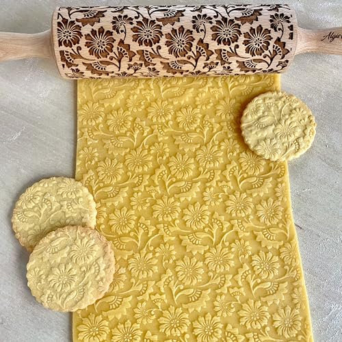 ROSE MOUSSE Rouleau a Patisserie avec Motif Bois Grave, Rouleau à Pâtisserie Decoratif, Pour DIY Faire et la Décoration de Biscuits et de la Céramique avec Embossage par Algis Crafts