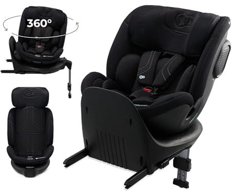 Kinderkraft XRIDER2 I-SIZE 40-125 cm, Kindersitz 0-25 kg, 0-7 Jahre, 5-Punkt-Gurte, 360 grad drehbar, Kinderautositz mit ISOFIX, FWF und RWF, verstärkte 3-Schicht-Kopfstütze, Memory-Schaum, Schwarz