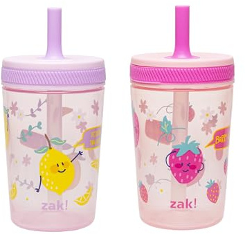 Zak Designs Kelso Trinkbecher für Kleinkinder für Reisen oder zu Hause, 425 ml, 2er-Pack, langlebige Kunststoff-Schnabelbecher mit auslaufsicherem Design, perfekt für Kinder (süße Beere,