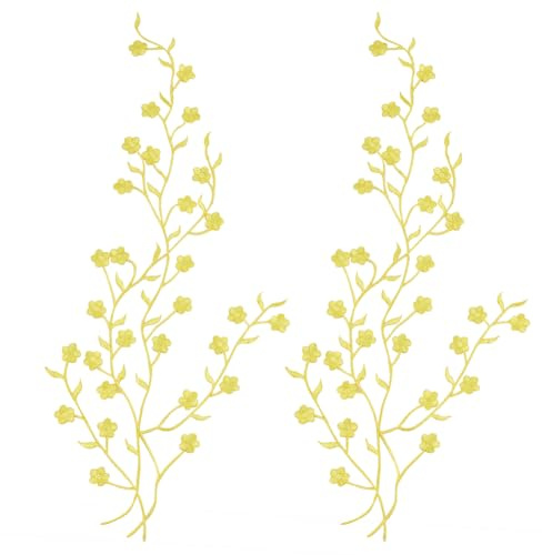 FINGERINSPIRE 2PCS Plum Blossom Applique Patches Iron on/Sew On Yellow Flower Applique Patches Flower Vine Patches with Adhesive Embroidered Flower Applique Patches for DIY Crafts Clothes Decoration