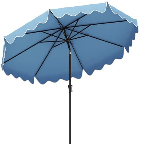 COSTWAY Sombrilla Terraza Exterior 280 cm, Sombrilla Playa Grande, 2 Capas con Dosel, 8 Costillas Función de Inclinación y Manivela, Parasol Jardin Terraza Exterior (marino)