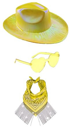 Generisch CowboyHut Damen Herren Fashion Westernhut Cowboyhüte Cowgrilhut Rockstar Randlose Hippie Herzförmige Brille Halstuch Wilder Westen Party Cowgirl Damen Plus Size Warme KostüMe Karneval