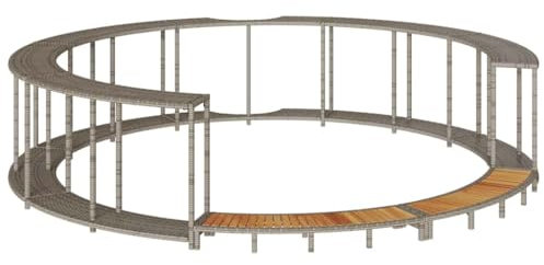 Massbinet Whirlpool Umrandung mit Stauraum Holztreppe Poly Rattan (Grau)