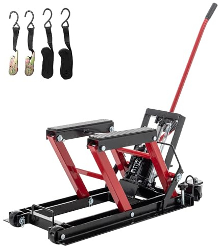 Cric hydraulique pour moto d'une capacité de 680,4 kg, table élévatrice à ciseaux de moto à pied, hauteur réglable, 11,4 à 38,1 cm, cric de levage portable pour VTT avec roues et verrou de sécurité