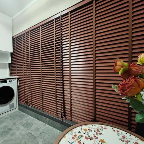 Tende Veneziane in Legno, 60cm 70cm 80cm 100cm 115cm 120cm 140cm 155cm, Veneziane da Interno Tende Veneziana Legno Lamelle da 25mm Privacy Protezione Solare Persiane per Casa Ufficio(Brown)