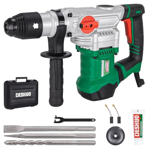 Deshuo - Taladro de martillo giratorio SDS-Max de 1-1/2 pulgadas, 12.5 amperios, 3 funciones con cable de control de vibración de demolición rotomartillo con embrague de seguridad para hormigón